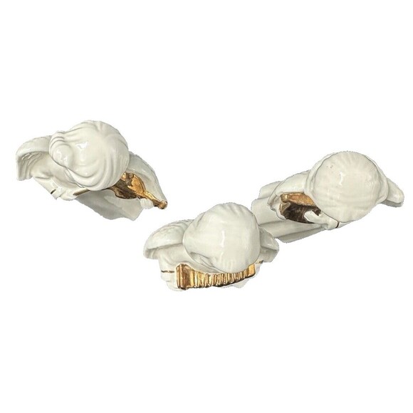 White and Gold Ceramic Angels Playing Musical Instruments Set of 3 Angels - Picture 5 of 11